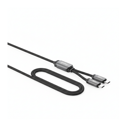 Budi 1.2M USB-C to Dual USB-C Cable 100W PD 2 in 1 Braided - angled right view