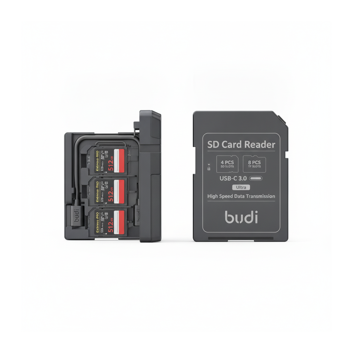 Budi SD Card Reader USB-C 5Gbps with 4 SD 8 TF Slots and 100W Cable Card Reader FoneFunShop
