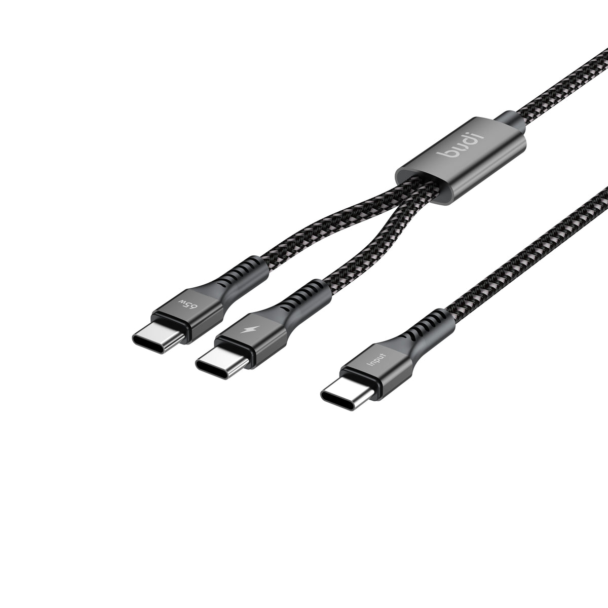 Budi 1.2M PD65W Super Fast Charge Cable Type C to Dual Type C Power Delivery Cable FoneFunShop