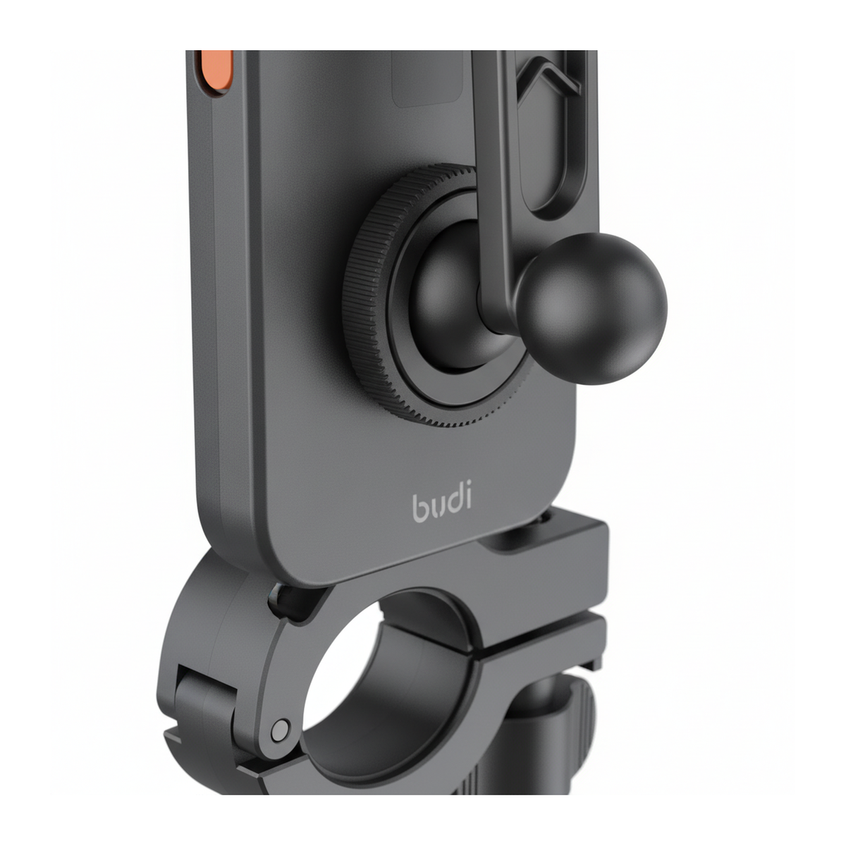 Budi Waterproof Motorbike and Bike Phone Holder IP65 Handlebar Mirror - close-up detail