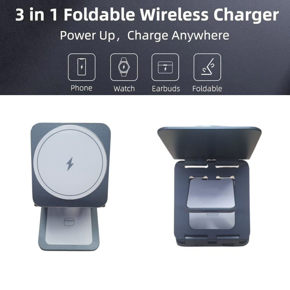 3in1 Thin Square Foldable Magnetic Wireless Charger for Phone Watch and Earphones Wireless Charger FoneFunShop