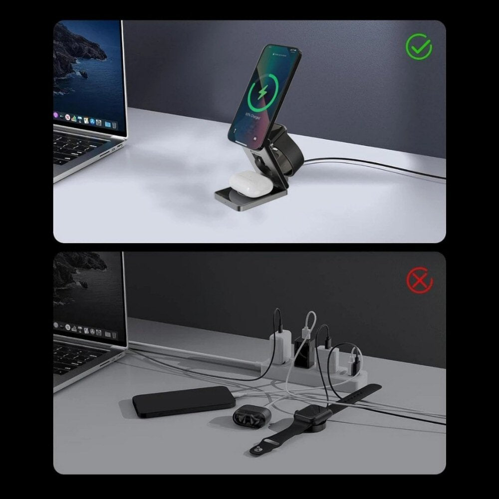 3in1 Thin Square Foldable Magnetic Wireless Charger for Phone Watch and Earphones Wireless Charger FoneFunShop
