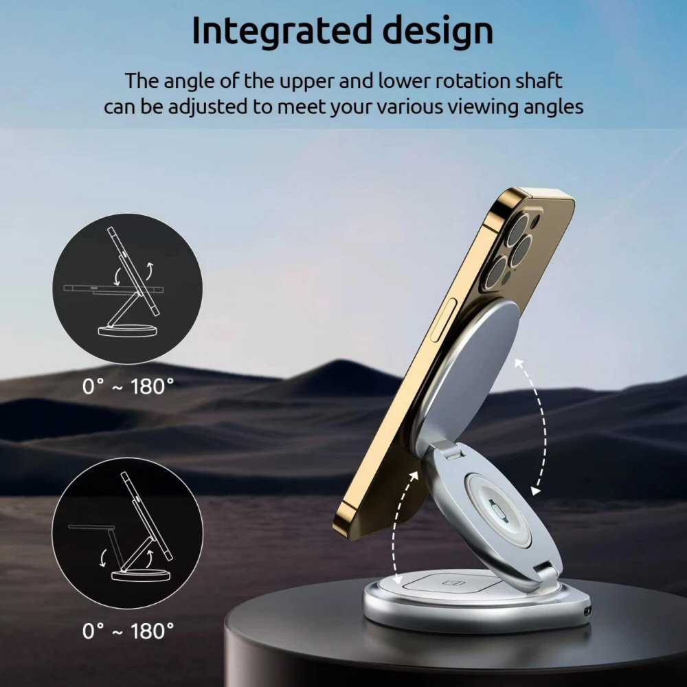 3in1 360 Round Foldable Magnetic Wireless Charger for Phone Watch and Earphones Wireless Charger FoneFunShop