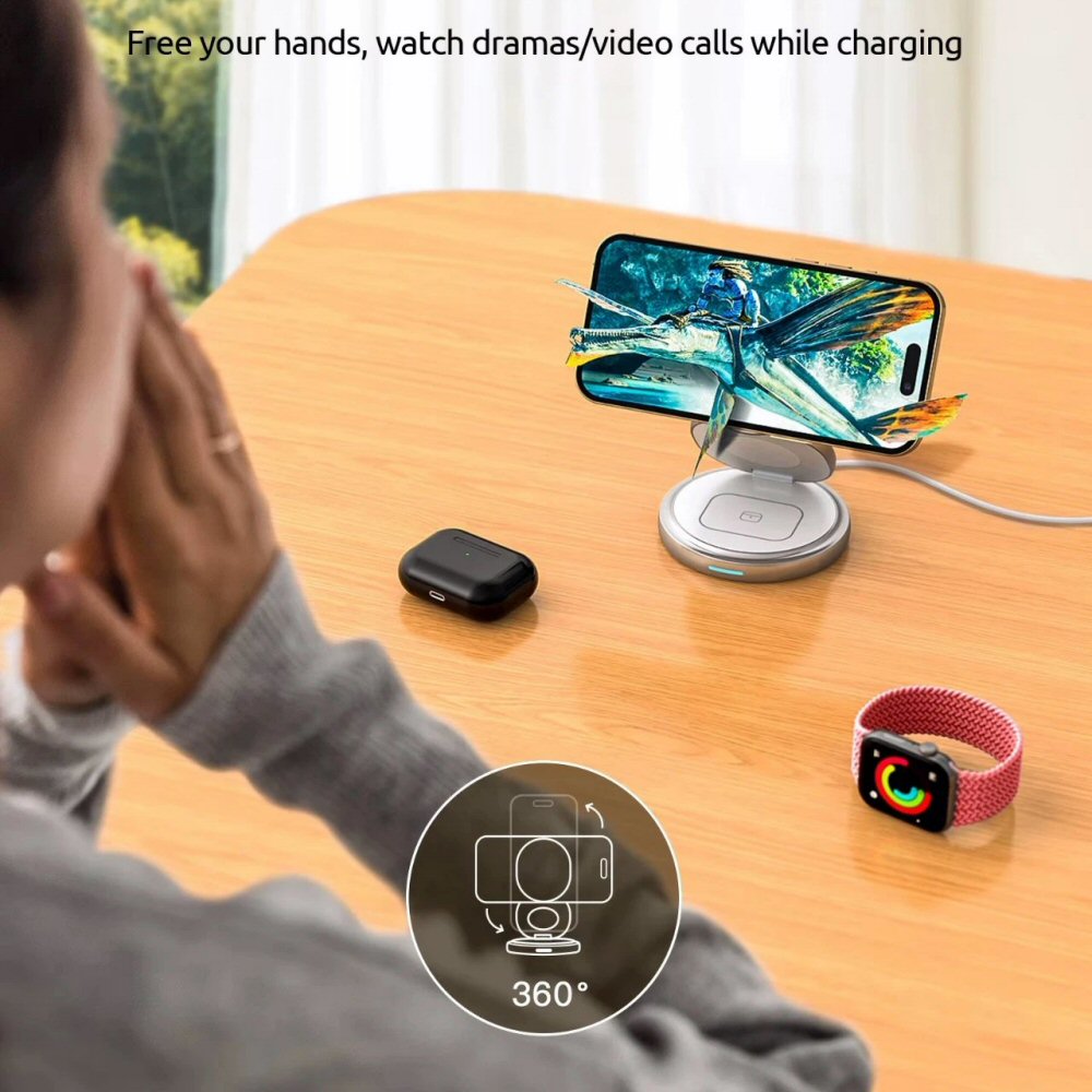 3in1 360 Round Foldable Magnetic Wireless Charger for Phone Watch and Earphones Wireless Charger FoneFunShop