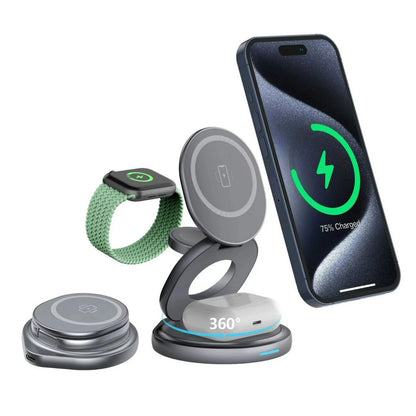 3in1 360 Round Foldable Magnetic Wireless Charger for Phone Watch and Earphones Wireless Charger FoneFunShop