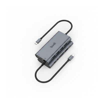 Budi 11-in-1 USB-C Docking Station HDMI VGA Ethernet SD TF Hub USB Hub FoneFunShop