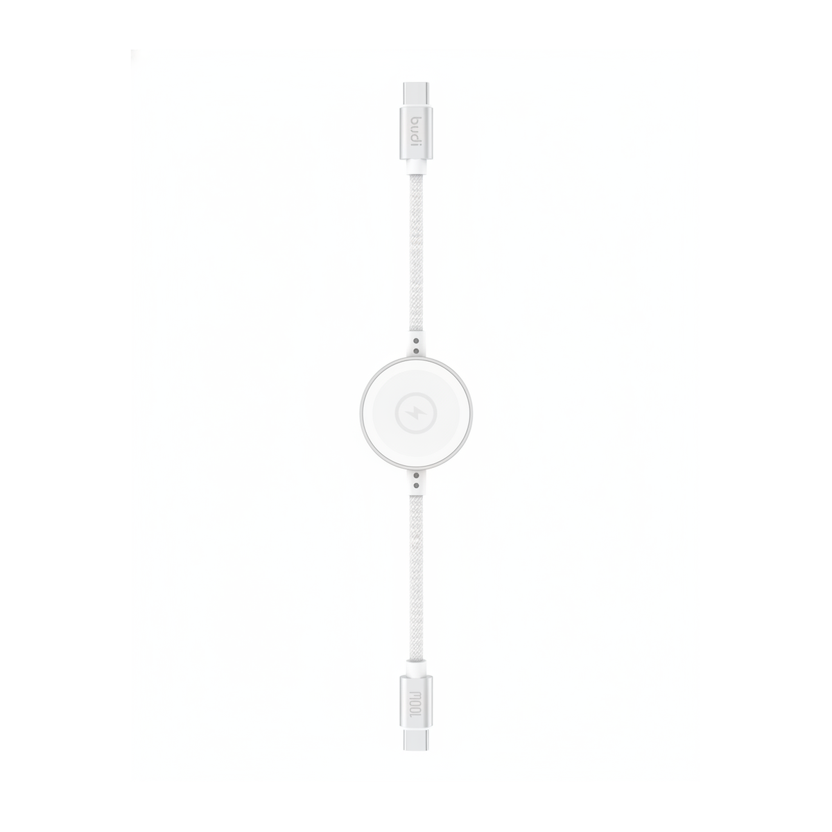 Budi 1.5M USB-C Cable 100W with Magnetic Smart Watch Charger White - top view