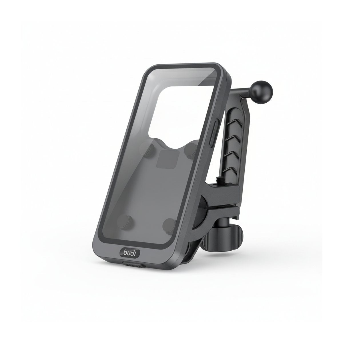 Budi Waterproof Motorbike and Bike Phone Holder IP65 Handlebar Mirror - angled right view