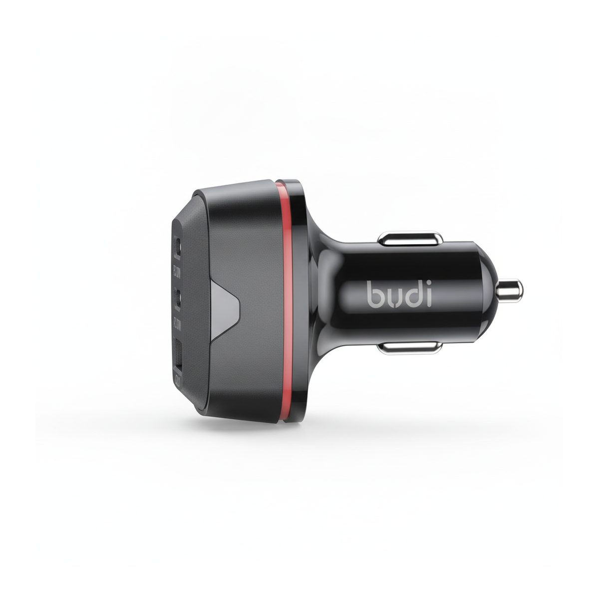 Budi 60W Car Charger 2 x USB-C PD and USB-A QC3.0 Triple Port - side view