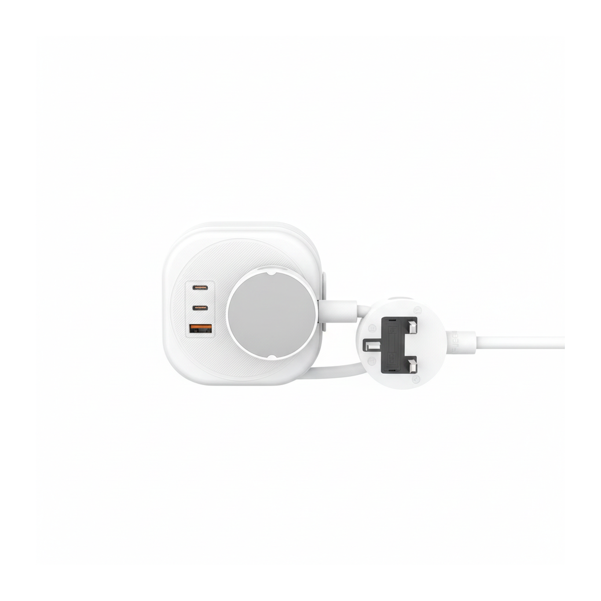 Budi 33W Charging Station 2 x USB-C PPS and USB-A with UK Plug Sockets - front view