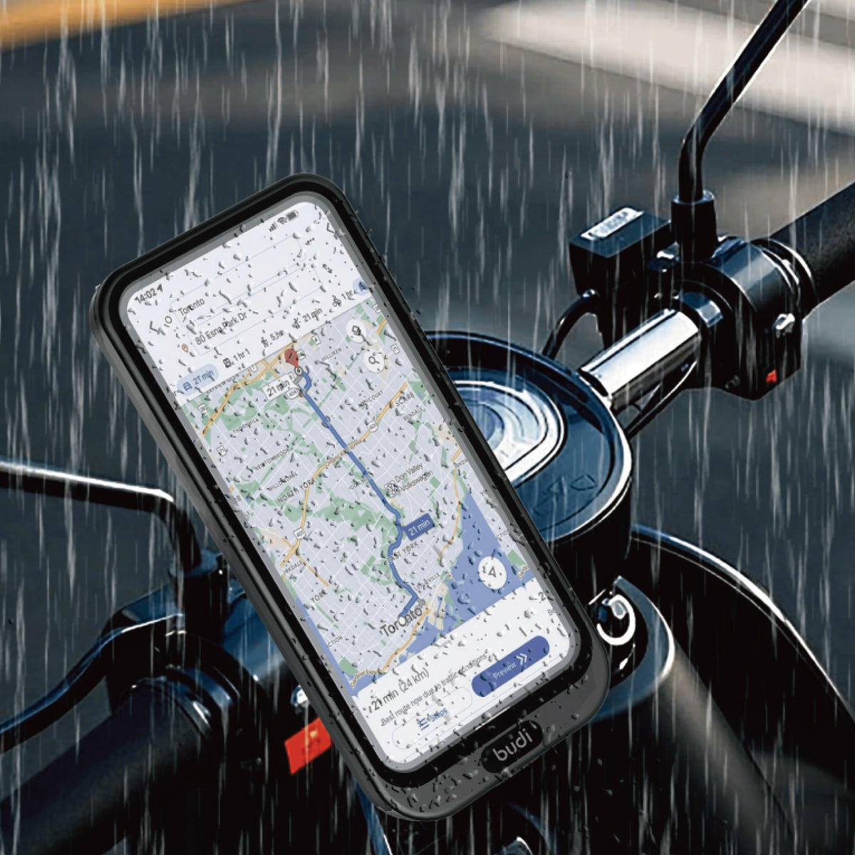 Budi Waterproof Motorbike and Bike Phone Holder IP65 Handlebar Mirror Phone Holder FoneFunShop