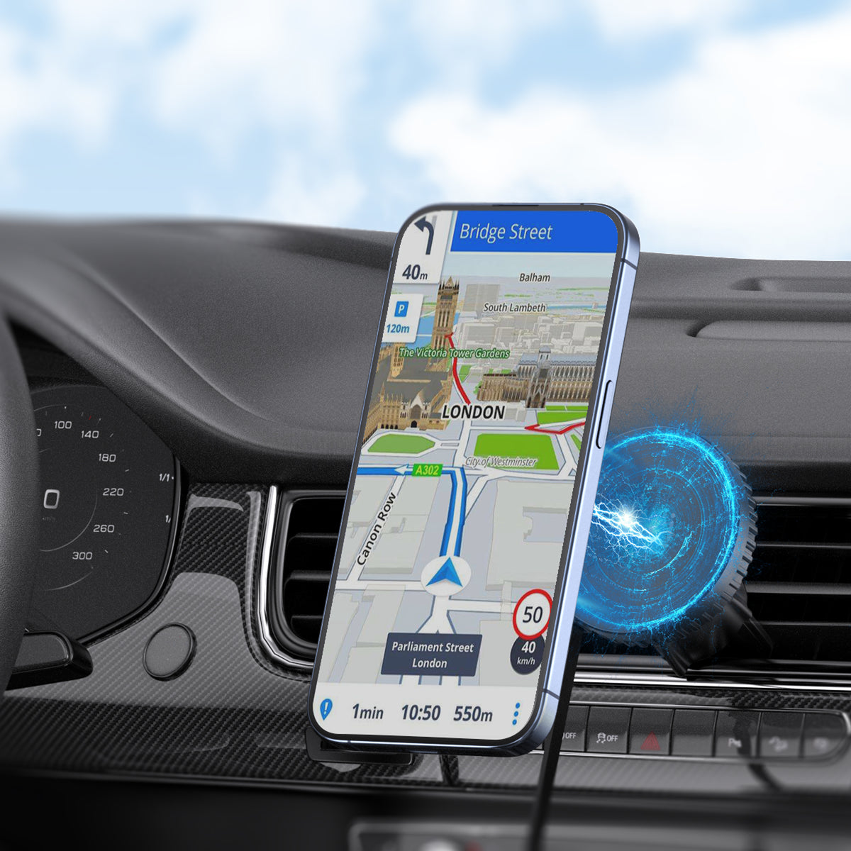 Budi Magnetic Wireless Car Charger Holder 15W Windscreen and Vent Car Mount FoneFunShop
