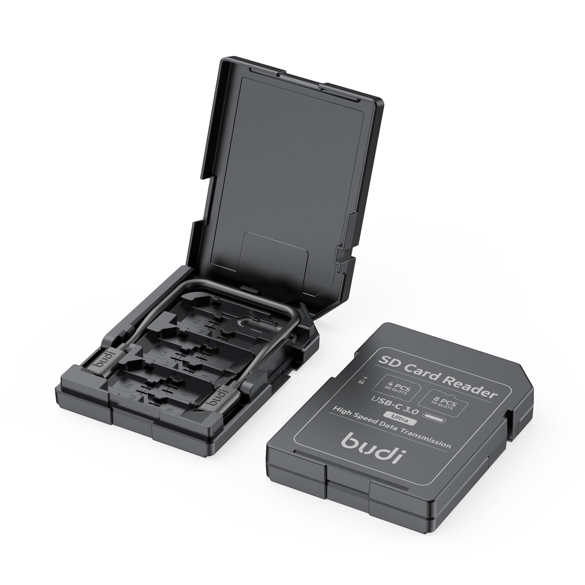 Budi SD Card Reader USB-C 5Gbps with 4 SD 8 TF Slots and 100W Cable Card Reader FoneFunShop