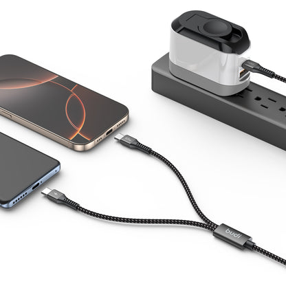 Budi 1.2M PD65W Super Fast Charge Cable Type C to Dual Type C Power Delivery Cable FoneFunShop