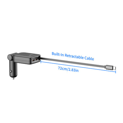 Budi 50W 3-Port Car Charger with 72cm Retractable USB-C Cable Car Charger FoneFunShop