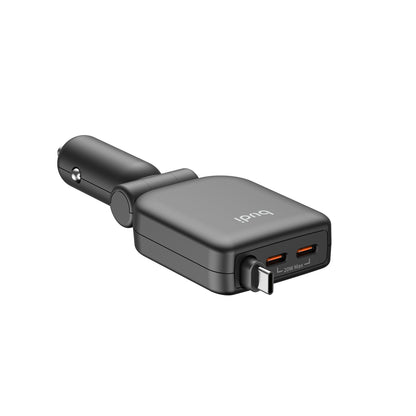 Budi 50W 3-Port Car Charger with 72cm Retractable USB-C Cable Car Charger FoneFunShop