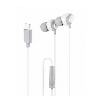 Budi EP39T USB-C Wired Earphones with Mic Sweatproof Ear Tips - angled left view