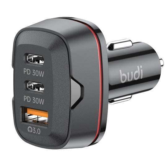 Budi 60W Car Charger 2 x USB-C PD and USB-A QC3.0 Triple Port Car Charger FoneFunShop