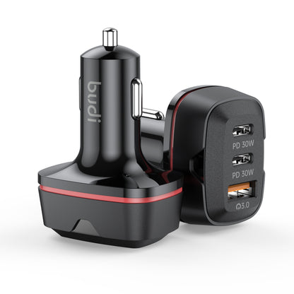Budi 60W Car Charger 2 x USB-C PD and USB-A QC3.0 Triple Port Car Charger FoneFunShop