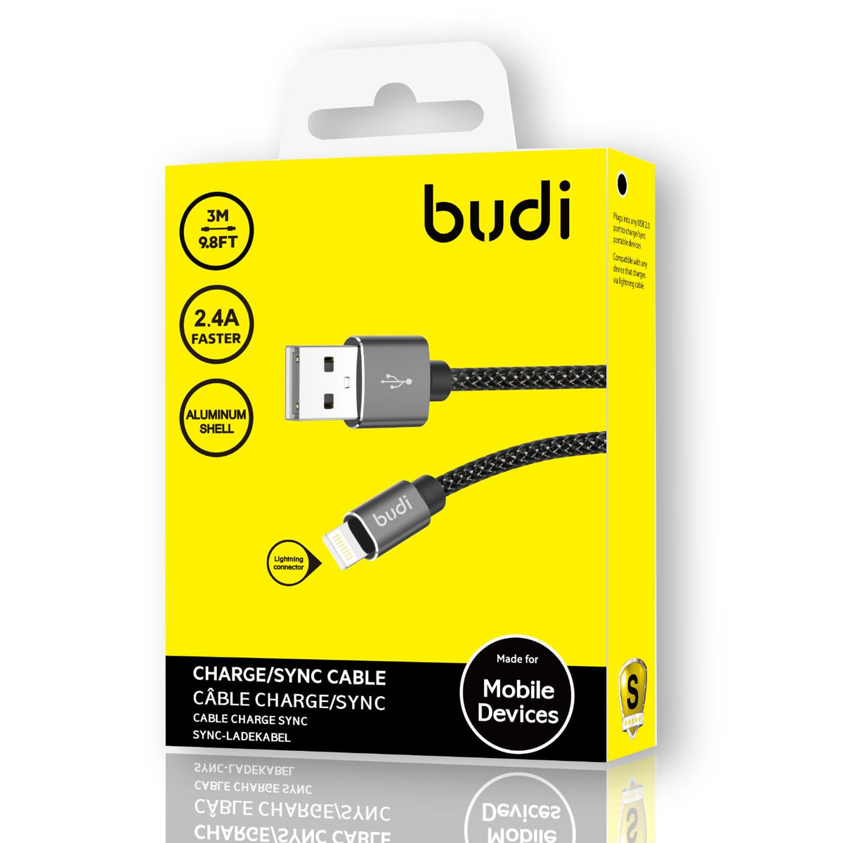 Budi USB-A To 8Pin Cable For iPhone 3M Black Cable Budi