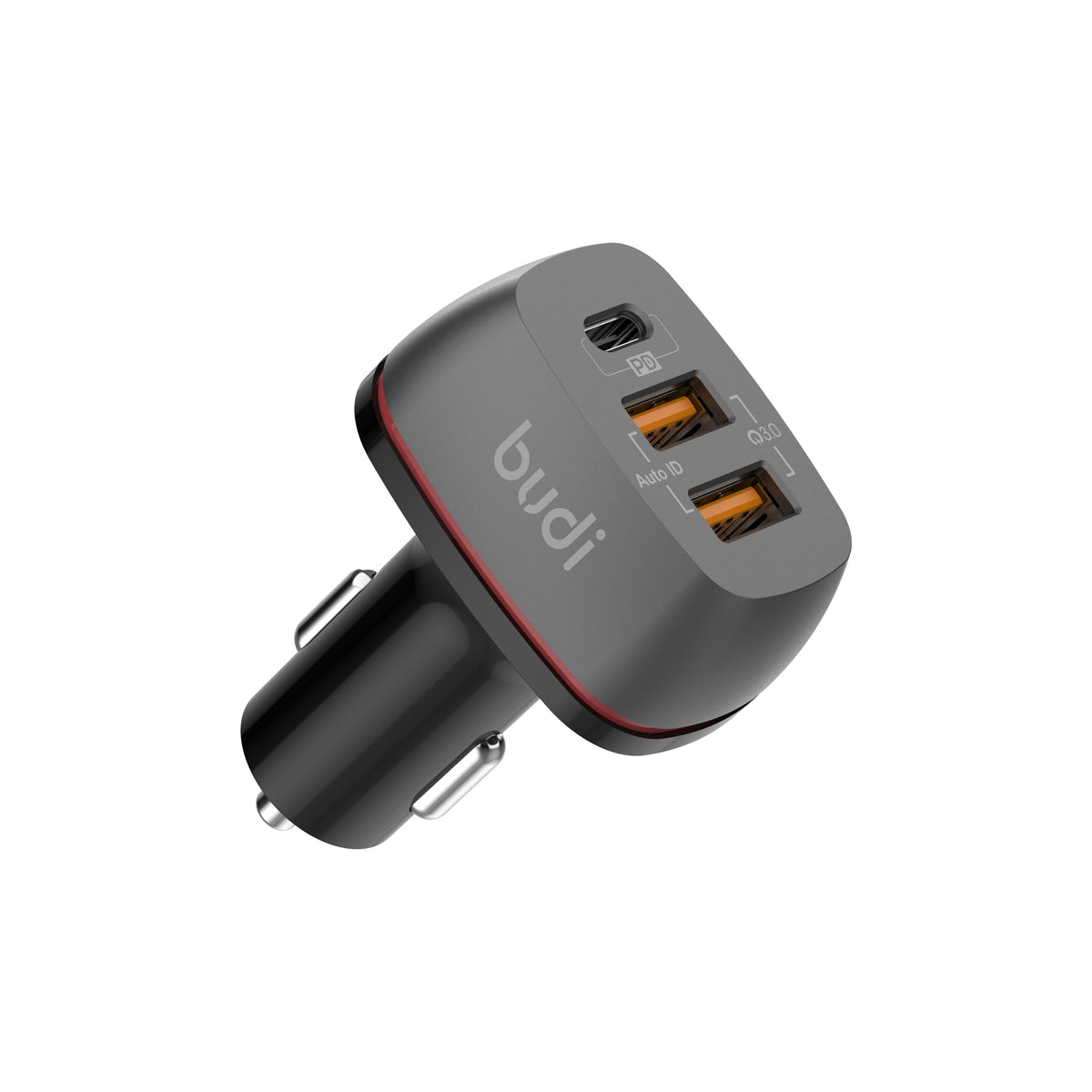 Budi Car Charger 3 Port 2 USB-A QC3.0 and USB-C PD 20W Zinc Alloy Car Charger FoneFunShop