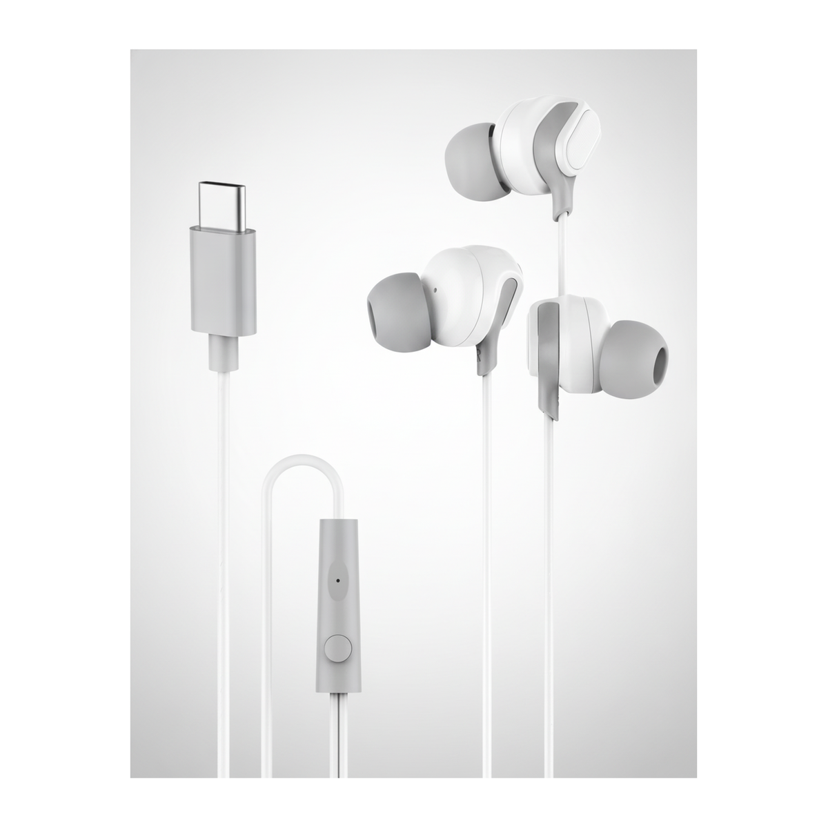 Budi EP39T USB-C Wired Earphones with Mic Sweatproof Ear Tips - studio shot