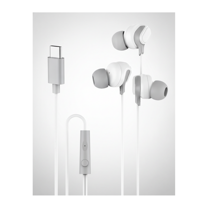 Budi EP39T USB-C Wired Earphones with Mic Sweatproof Ear Tips - studio shot