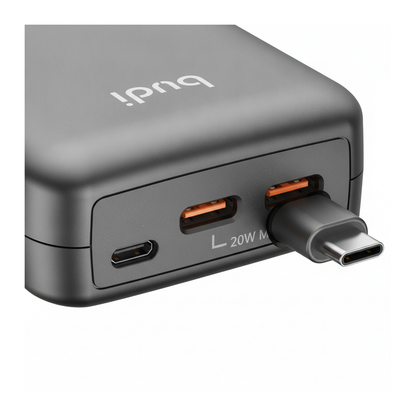 Budi 50W 3-Port Car Charger with 72cm Retractable USB-C Cable - close-up detail