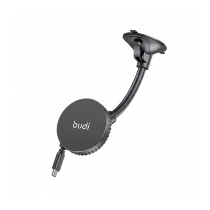 Budi Magnetic Wireless Car Charger Holder 15W Windscreen and Vent - angled right view