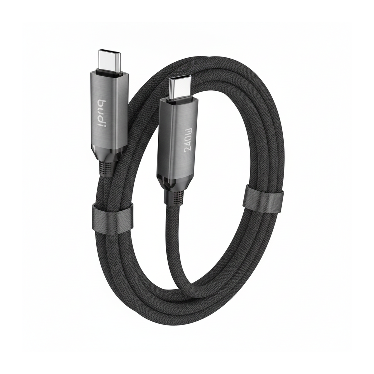 Budi 1.8M USB-C to USB-C Cable 240W PD Braided Fast Charging - angled left view