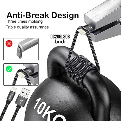 Budi USB-A To 8Pin Cable For iPhone 3M Black Cable Budi