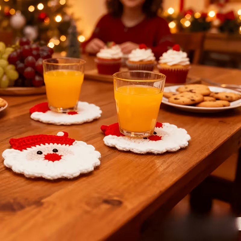 Handmade Crochet Christmas Coasters Holiday Table Decoration Drink Mats - 4PCS Christmas FoneFunShop
