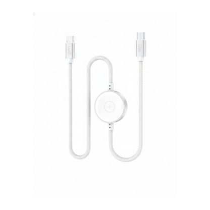 Budi 1.5M USB-C Cable 100W with Magnetic Smart Watch Charger White - angled right view