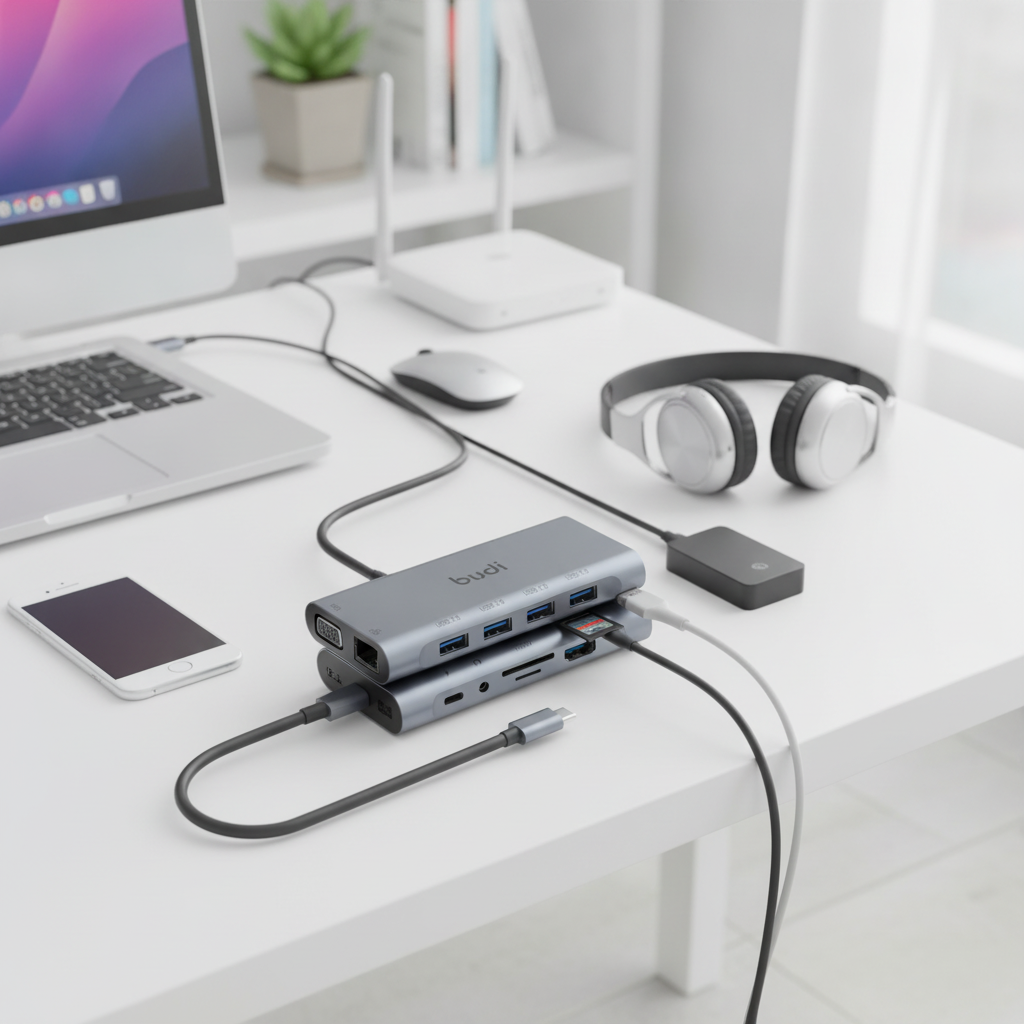 Budi 11-in-1 USB-C Docking Station HDMI VGA Ethernet SD TF Hub USB Hub FoneFunShop