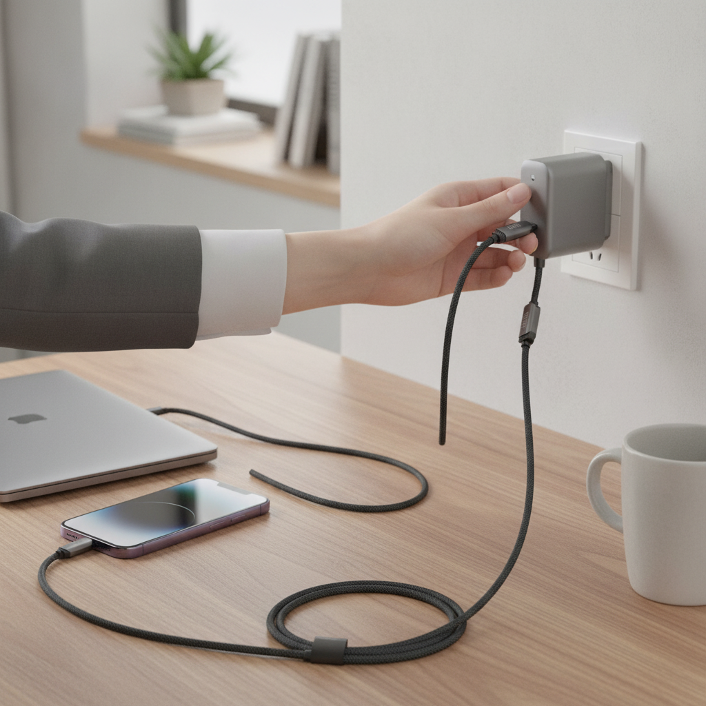 Budi 1.2M USB-C to Dual USB-C Cable 100W PD 2 in 1 Braided - in use 2