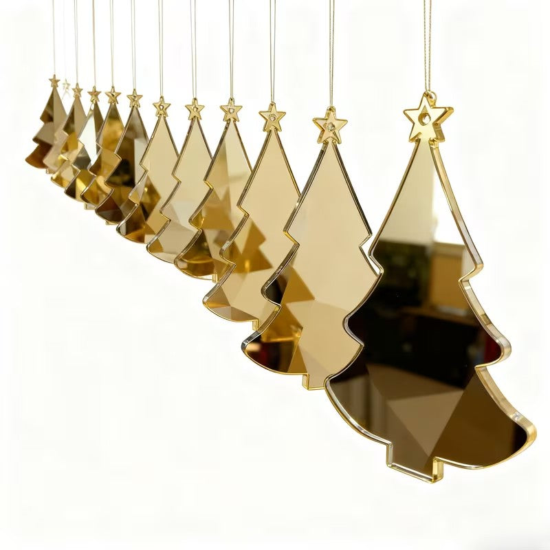 Golden Mirror Acrylic Christmas Tree Ornaments DIY Hanging Decorations - 20PCS Christmas FoneFunShop