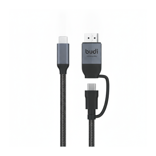 Budi USB-C to USB-C and 4K HDMI Cable 2M Braided 10Gbps 65W Charging Cable FoneFunShop