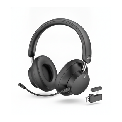 Budi Wireless Gaming Headset 2.4G Bluetooth Wired 40mm Drivers 33H - angled left view