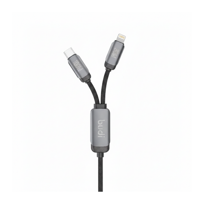 Budi 1.2M USB-C to USB-C and 8Pin Cable 2 in 1 100W PD Braided - close-up detail
