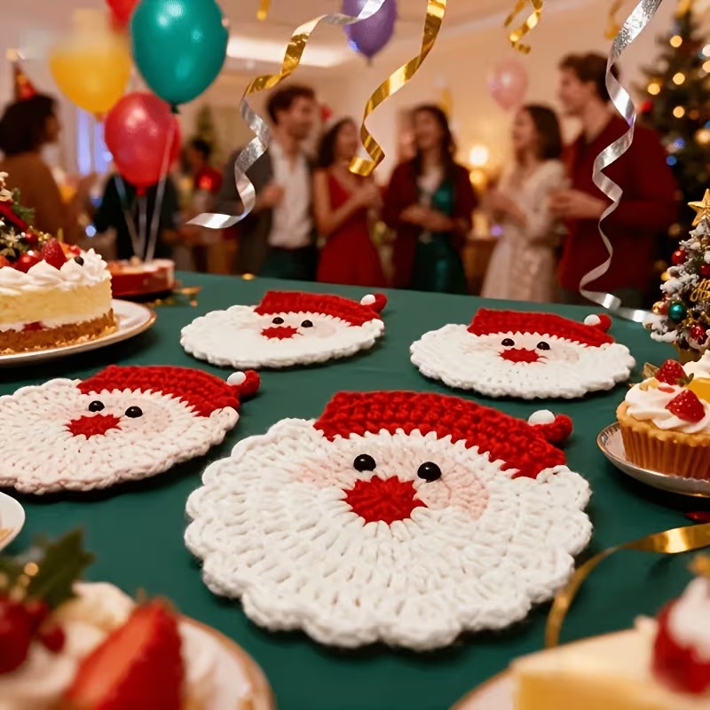 Handmade Crochet Christmas Coasters Holiday Table Decoration Drink Mats - 4PCS Christmas FoneFunShop