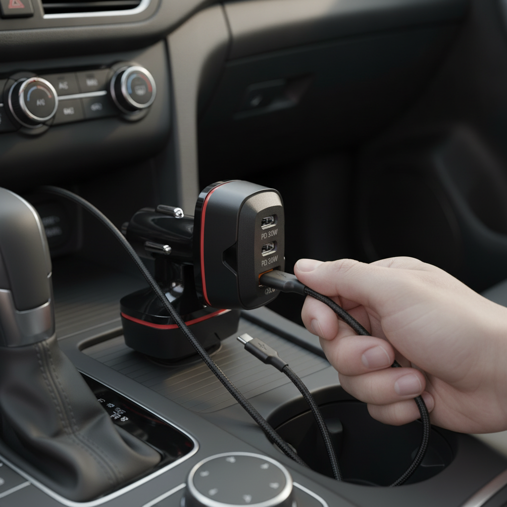 Budi 60W Car Charger 2 x USB-C PD and USB-A QC3.0 Triple Port - in use 2