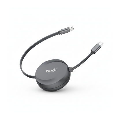 Budi 1M Retractable USB-C to USB-C Cable 65W PD Charge and Sync - angled right view