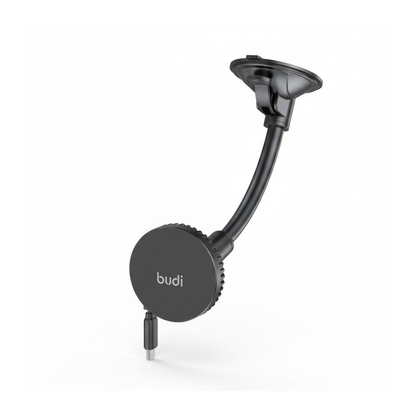 Budi Magnetic Wireless Car Charger Holder 15W Windscreen and Vent - angled left view
