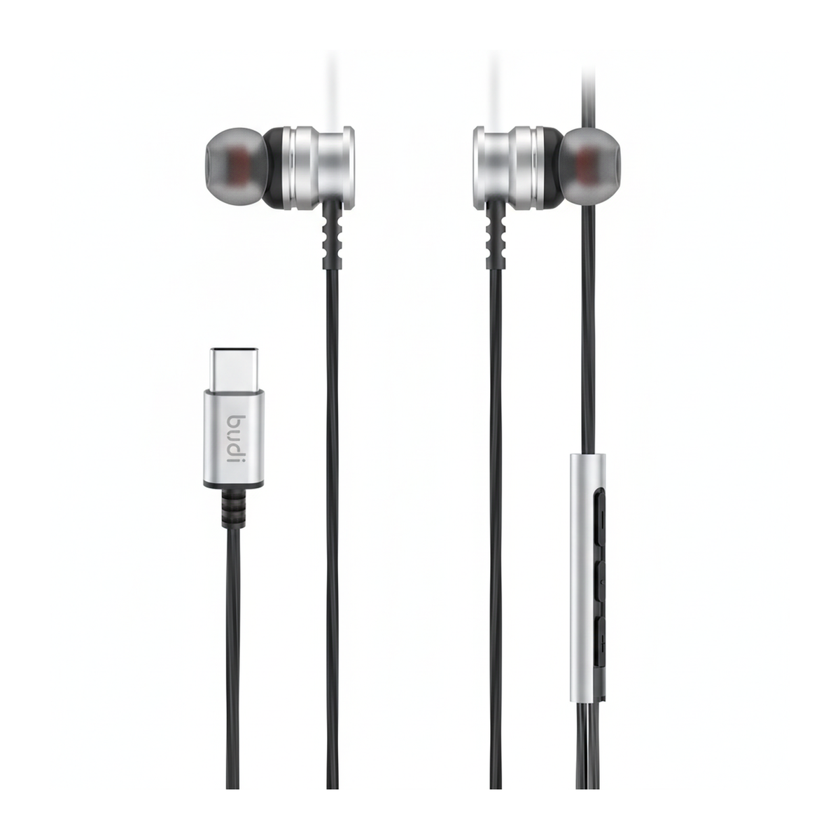 Budi EP78TB USB-C Metal Earphones True Sound with Mic 1.2M - front view