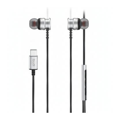 Budi EP78TB USB-C Metal Earphones True Sound with Mic 1.2M - front view