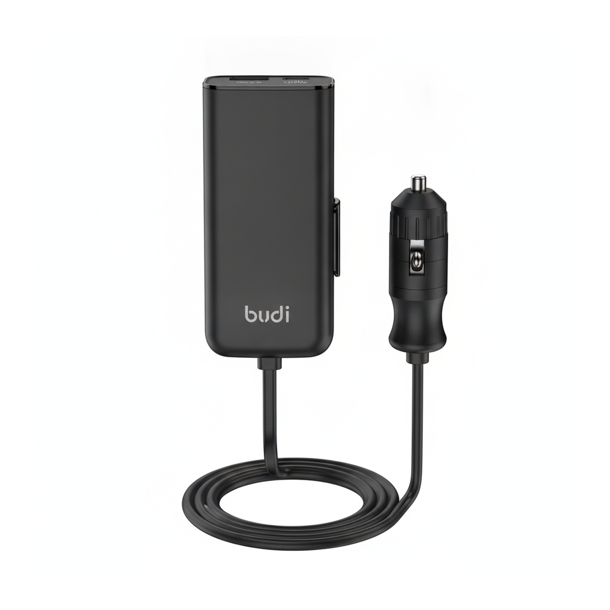 Budi 118W Car Charger PD 100W USB-C and QC 18W USB-A 1.5M Cable - front view