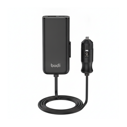 Budi 118W Car Charger PD 100W USB-C and QC 18W USB-A 1.5M Cable - front view