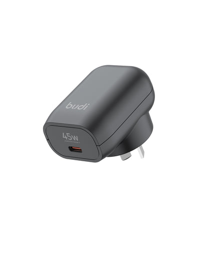 Budi 45W GaN USB-C Wall Charger UK Plug with 1M USB-C Cable Wall Charger FoneFunShop