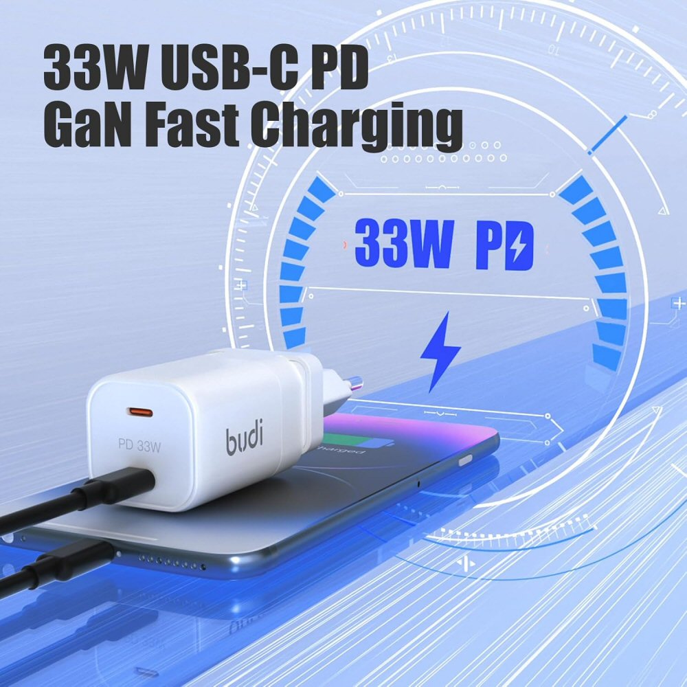 33W Dual Usb-C PD Gan Mini Global Travel Charger - Fast Charging Budi FoneFunShop