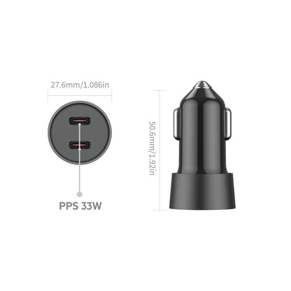 Budi Mini Car Charger PD 33W Fast Charger with 2 x USB-C Port and 1.2m 8Pin Cable car FoneFunShop